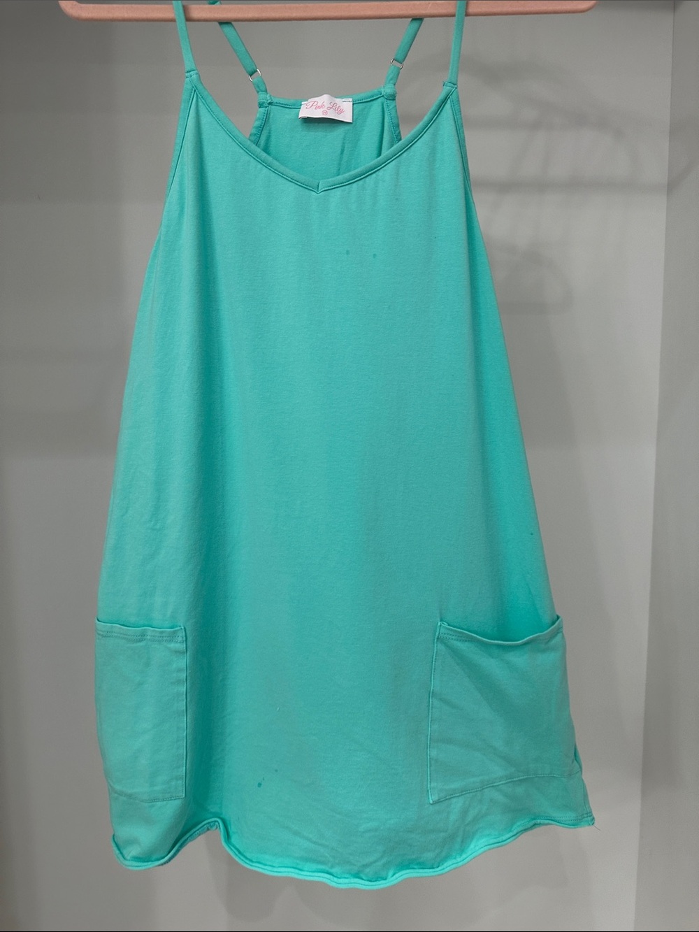 Pink Lily medium Aqua Sleeveless Pocket Swing romper. Like new